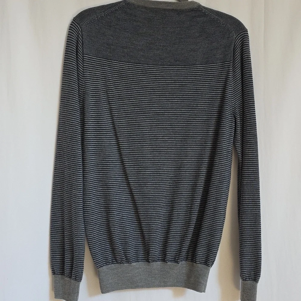 J. Crew Blue & Gray Stripe Merino Wool Mens Sweater. Size Medium